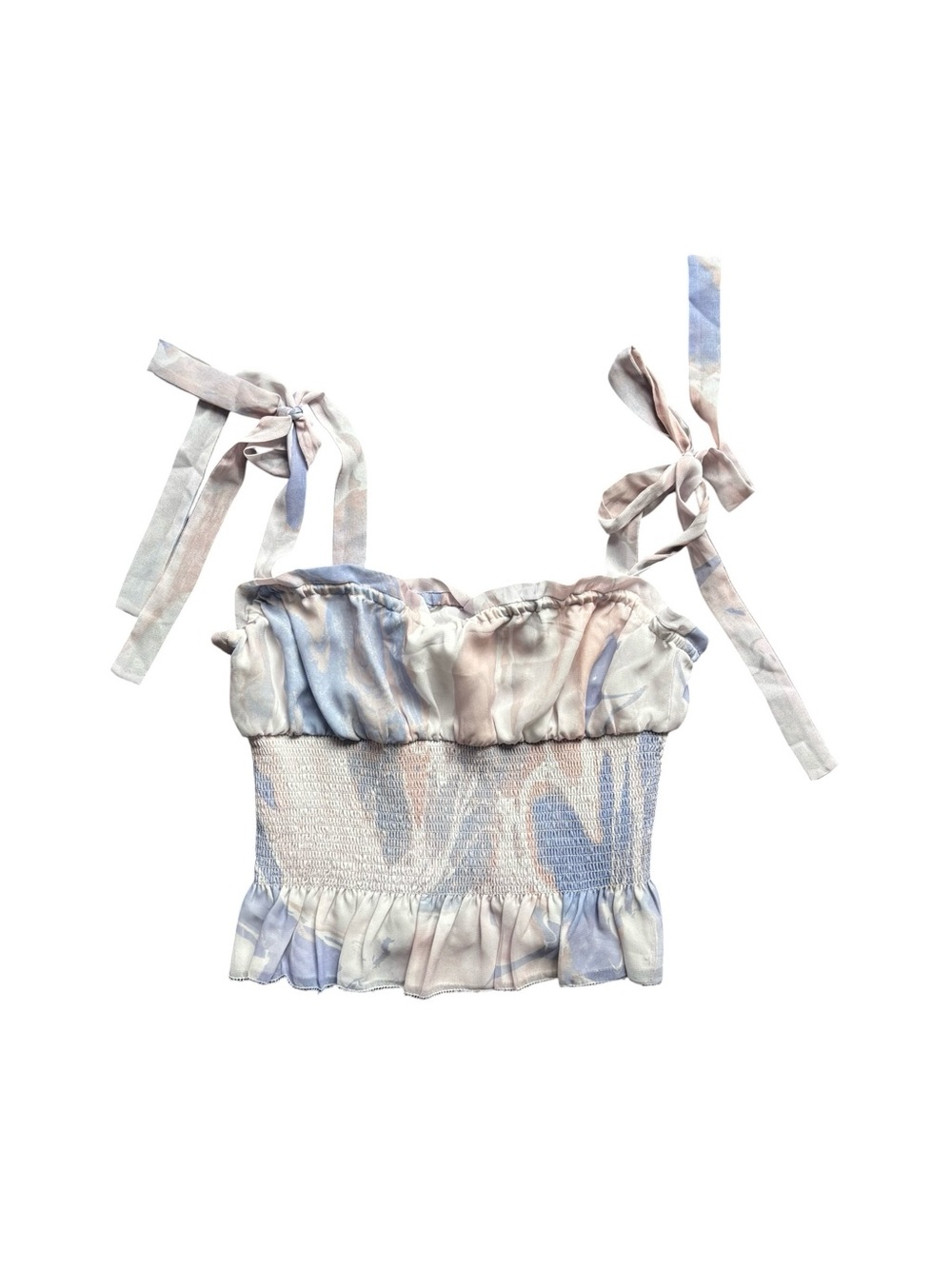Wilfred Smocked Tie-Strap Cropped Camisole in Pastel Watercolor